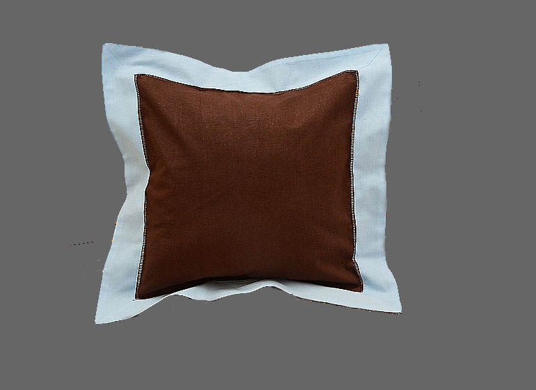 Baby Hemstitch Pillow Sham. Brown & baby blue color border.